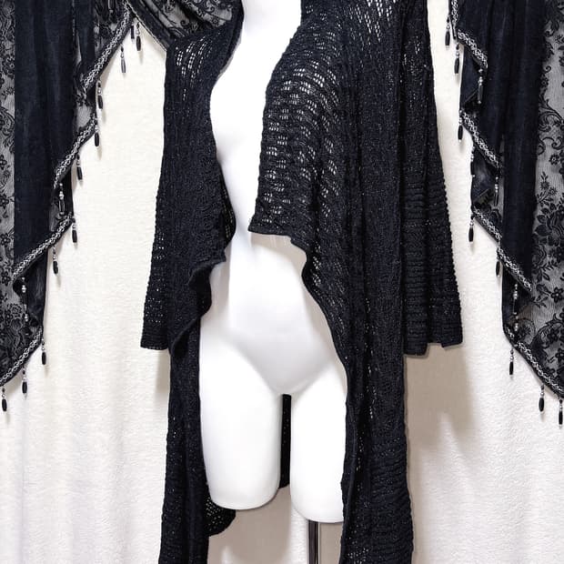 로맨틱고딕 고스펑크 오리엔탈 블랙 니트 롱가디건 페어리그런지 핀터 빈티지