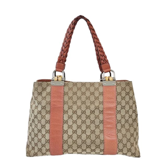 정품 구찌 232947 GG 자가드 뱀부 위빙핸들 숄더백