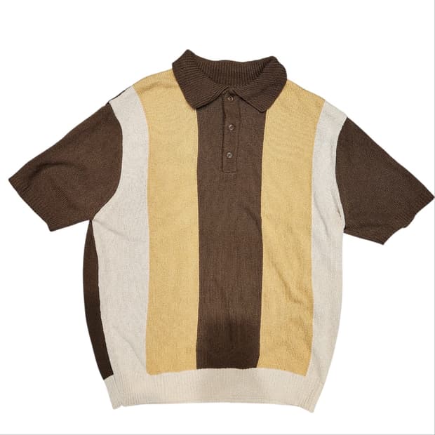 DOT 스트라이프 니트 카라 반팔