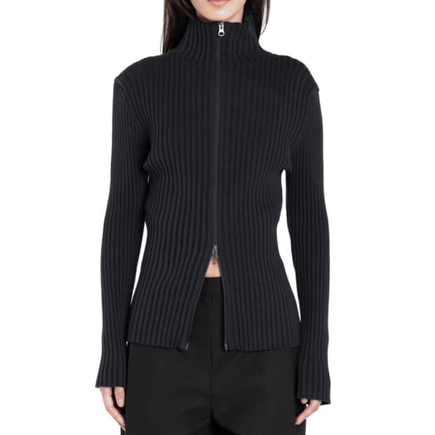 아모멘토 RIBBED HIGH NECK CARDIGAN