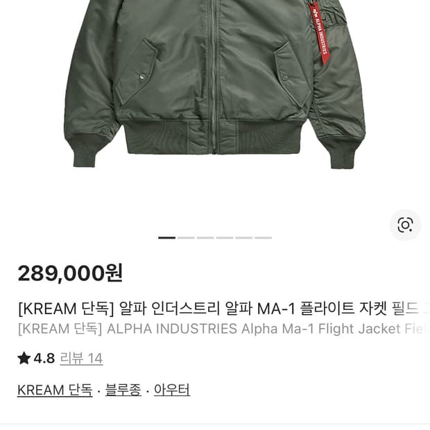 알파인더스트리 ma-1 필드그레이 (코리아 익스클루시브)