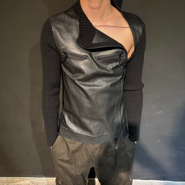 장 폴 고티에 사선 레더 집업