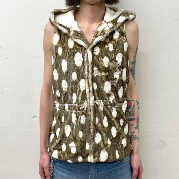 Leopard Dot Fur Hooded Vest 