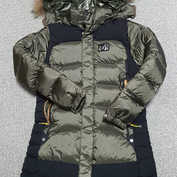 밀레  구스다운 윈드스토퍼 롱패딩 90 카키