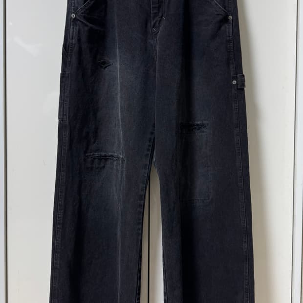 4) 폴리테루 데미지드 카펜터 팬츠 워시드 블랙