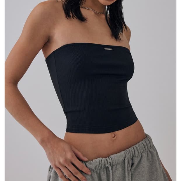 트리밍버드) Basic Ribbed Crop Tank Top BK F