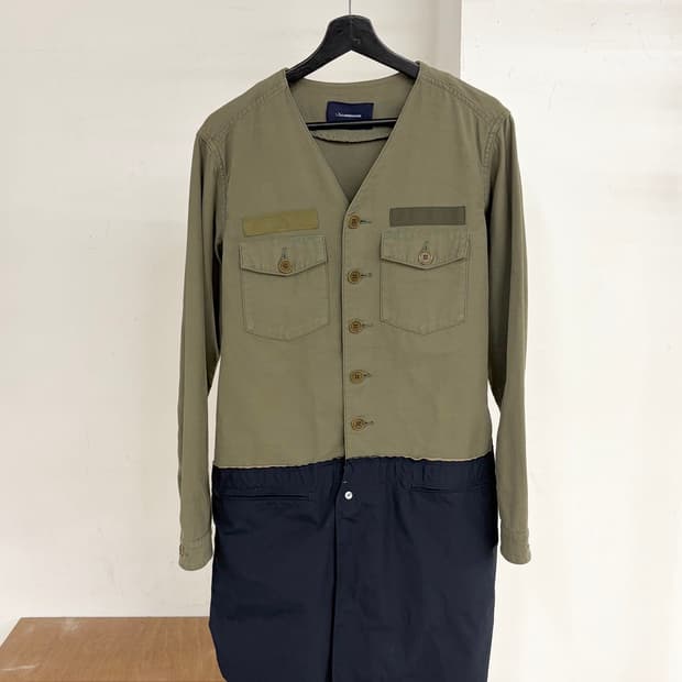 존 언더커버 카키 네이비 배색 도킹 롱자켓 