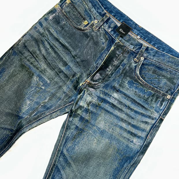 디올 옴므 08aw 러스터 블루왁스코팅 진 30