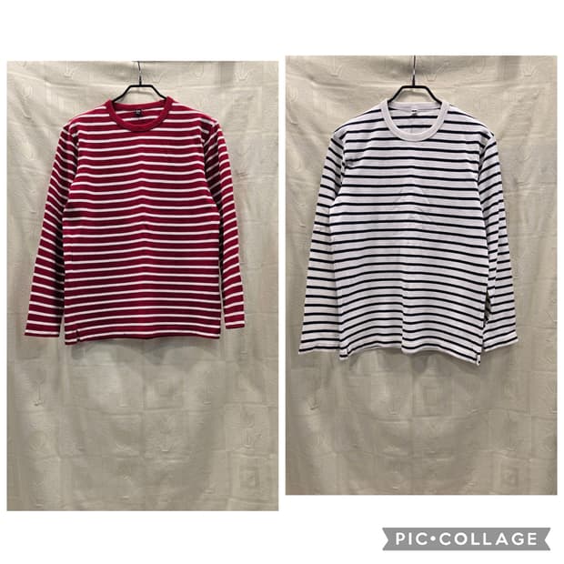 유니클로 스트라이프 긴팔 티셔츠 (레드/화이트) S~M
