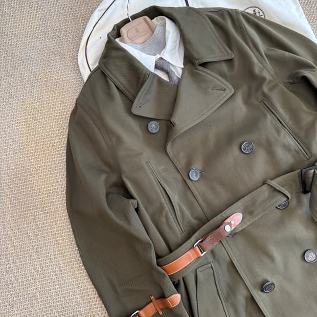 HERMES 에르메스 끝판왕 코트 더블브레스티드 개버딘 카키 올리브 
