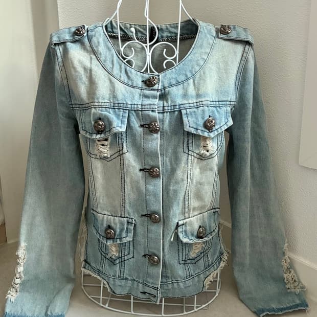 버튼 데님 자켓