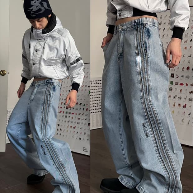 Staffpick 와이드 사이드 트랙 데님 팬츠