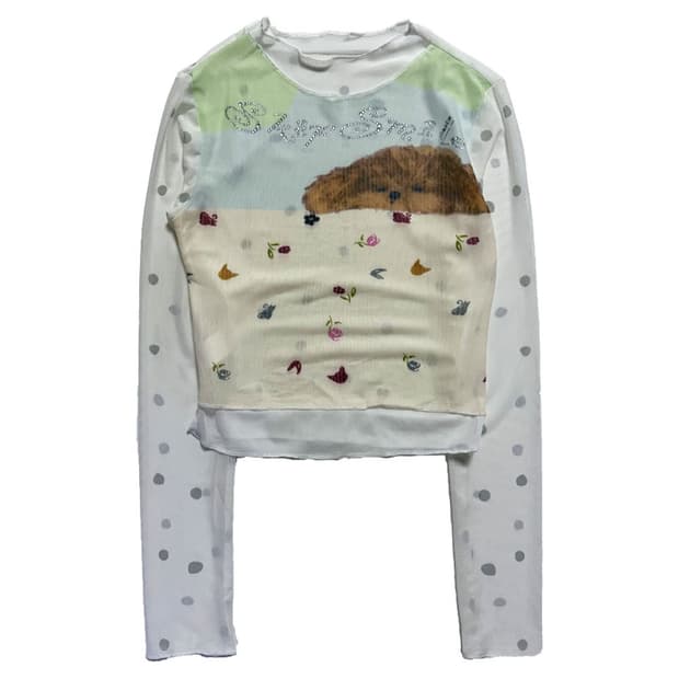 새상품 여자 쉬폰 도트 긴팔티