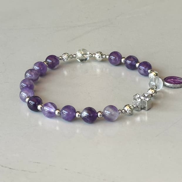 (맞춤) 천연석 자수정 백수정 묵주팔찌 원석팔찌