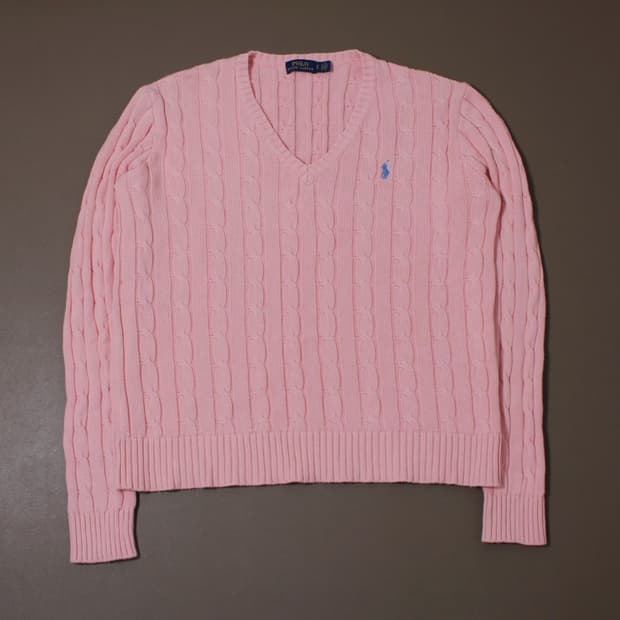 Polo 폴로랄프로렌 핑크 꽈배기 브이넥 니트