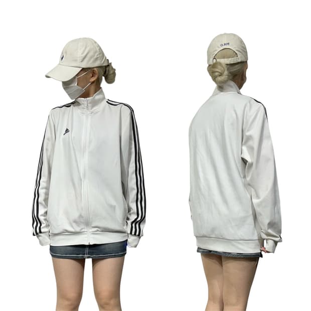 아디다스 화이트 블랙 삼선 오버핏 트랙탑 져지 L