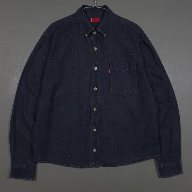 L (100) 리바이스 레드탭 포켓 버튼다운 생지 진청 데님 셔츠 남방
