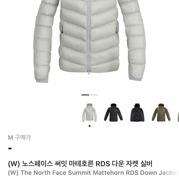 (W) 노스페이스 써밋 마테호른 RDS 다운자켓 실버 