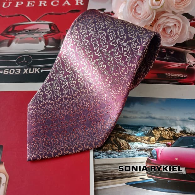 소니아 리키엘 실크 버건디 자카드 넥타이 9.8cm A+등급 A18838