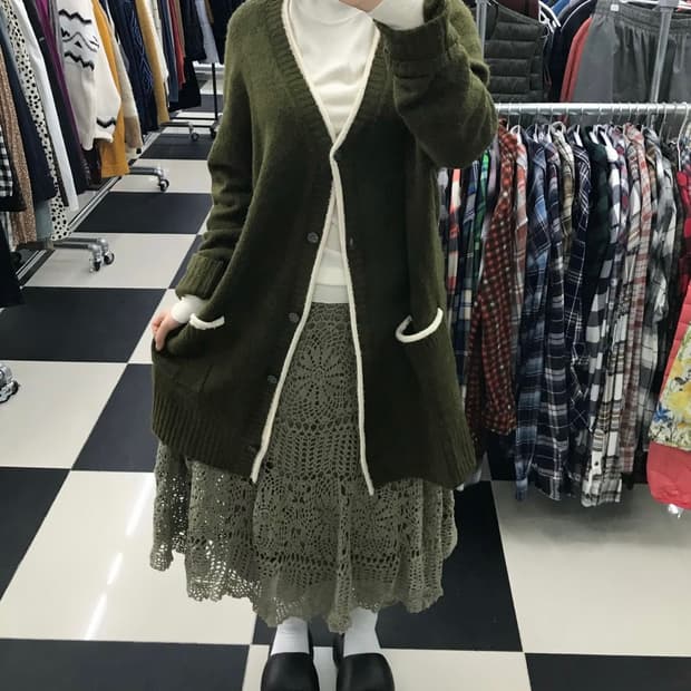 올리브 모리걸 코디 세트🍃 니트가디건+목폴라니트+크로셰 스커트