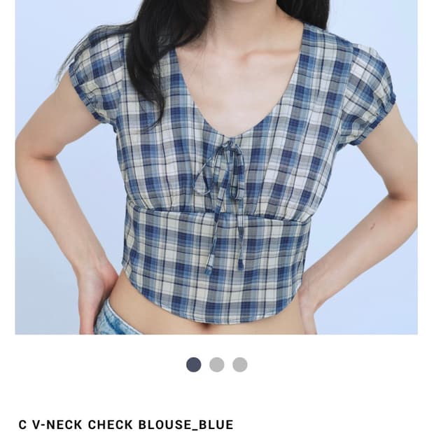  (새상품)큐리티 C V-NECK CHECK BLOUSE_BLUE