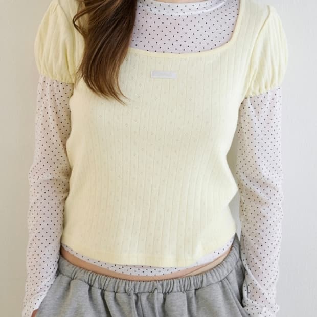 레터프롬문 레터즈 스퀘어넥 퍼프 반팔티 크림옐로우