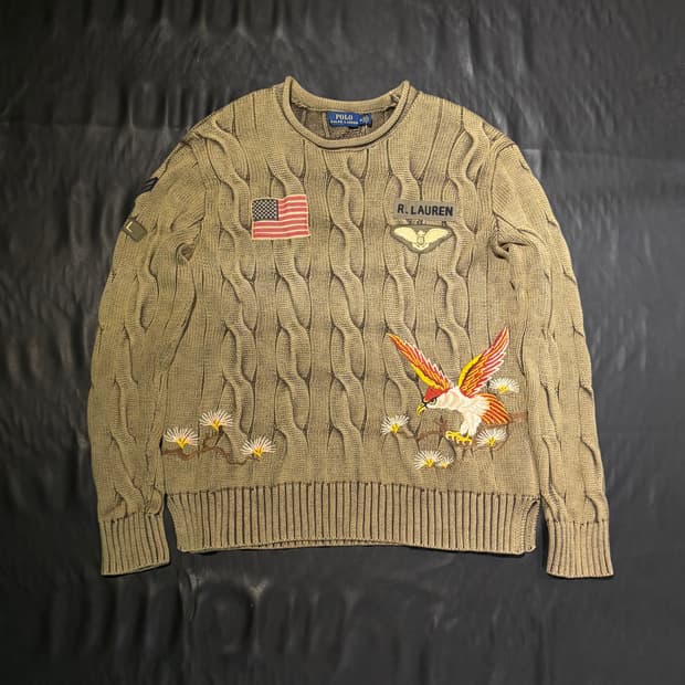 폴로 랄프로렌 밀리터리 아카이브 패치 자수 니트