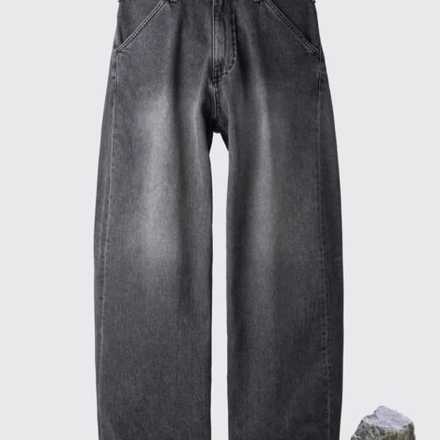 (Size 4) 해칭룸 와이드커브진 워시드블랙