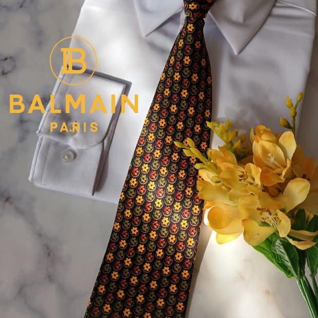 발망 실크 블랙 플라워 패턴 넥타이 9.7cm A+등급 A19160
