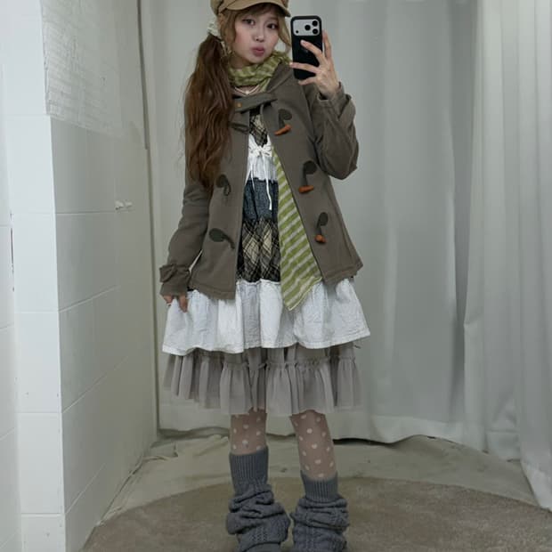 카키 패치워크 하구미 모리걸 코디세트