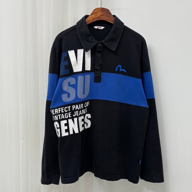 에비수 Evisu 로고 럭비 긴팔티셔츠