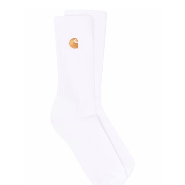 carhartt  wip 골드 자수 화이트 면 양말