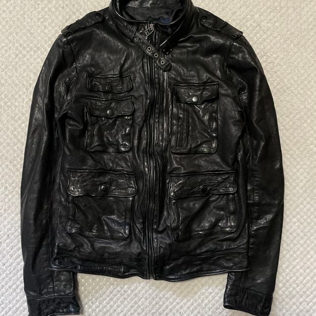 웨스턴 무드 램스킨 양가죽 절개 포켓 레더 자켓