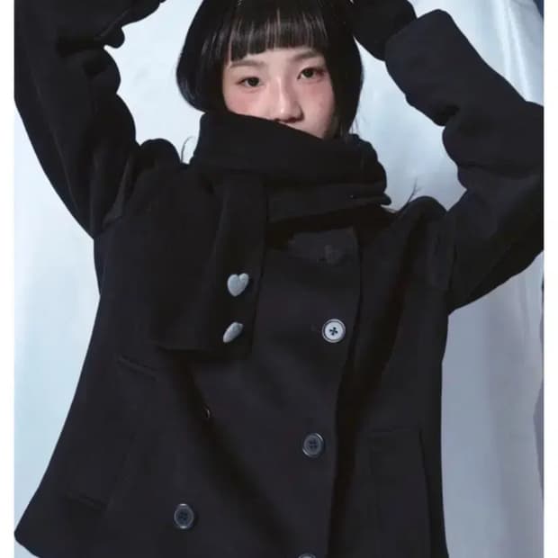 로긴앤로지 하트포인트더블버튼코트블랙