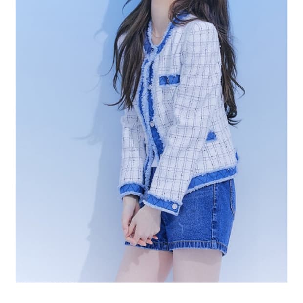 게스 수지 화보 데님 트리밍 트위드 자켓 하객룩 라보빈티지 서쿠키