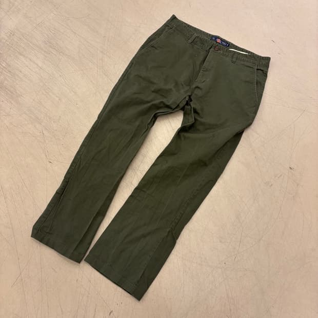 디키즈 카키 코튼 스트레이트 핏 팬츠