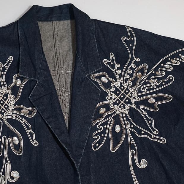 빈티지 데님 엠브로이더 비즈 자켓 
