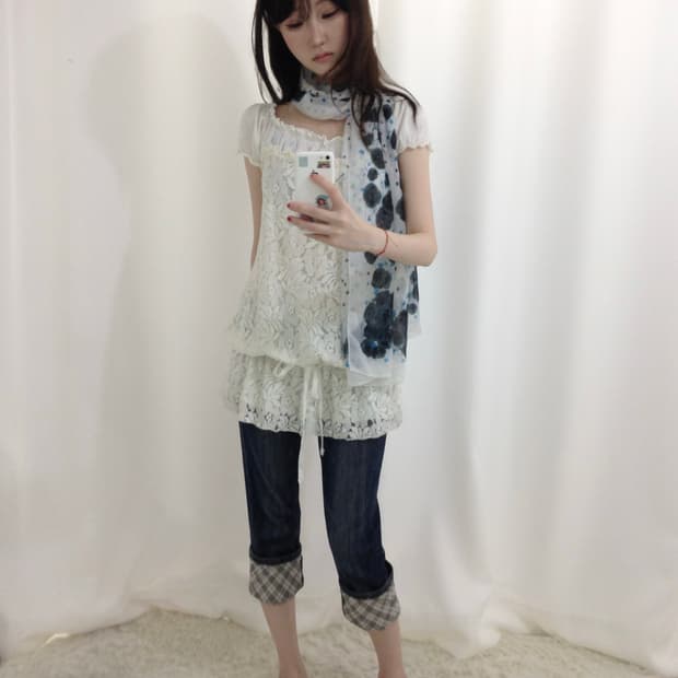 버버리 블루라벨 체크 청순 데님 7부팬츠 코디세트