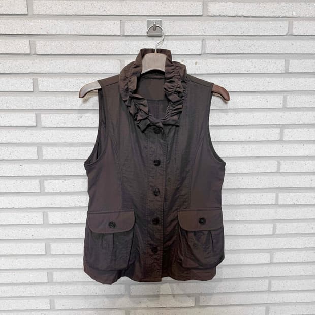 JPN VINTAGE 베스트 카라 셔링 디테일 다크 브라운
