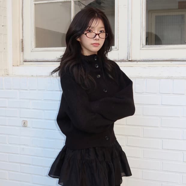 모디무드 모루카 후드 버튼 하이넥 니트 가디건
