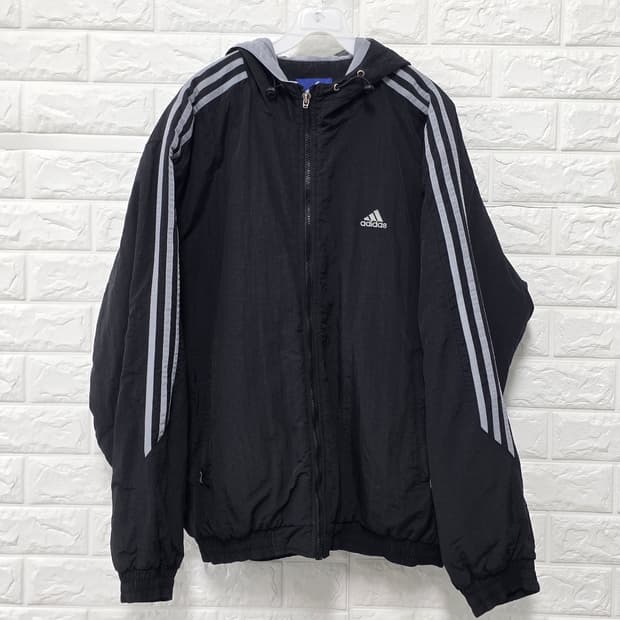 택포) 아디다스 블랙 올드스쿨 후드 바람막이 105