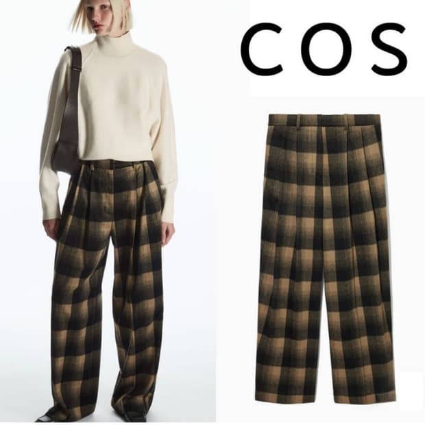 32 COS 코스 체크 울 블렌드 와이드 팬츠 바지