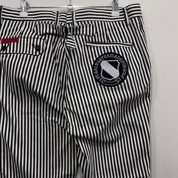 파리게이츠 흑백 스트라이프 코튼 바이커팬츠