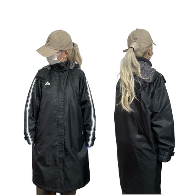 아디다스 블랙 롱패딩 y2k 돕바 안감 기모 후드 자켓 S 