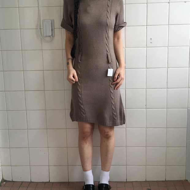 Belted high neck knit onepiece