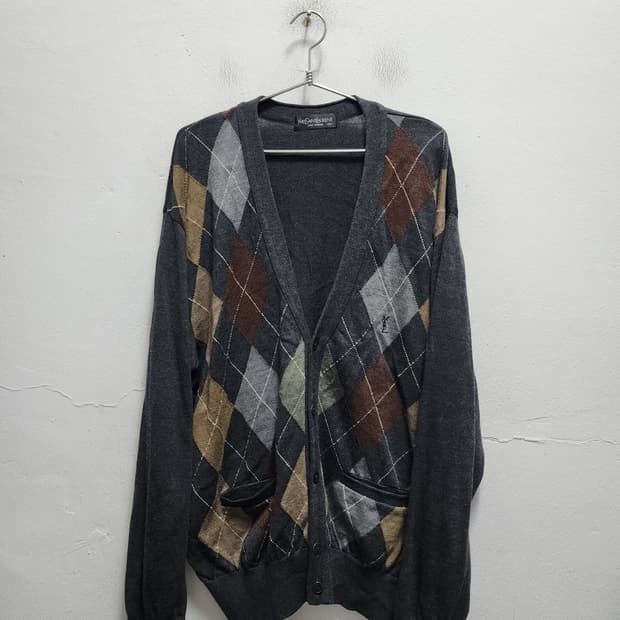 입생로랑 YSL 아가일패턴 wool 가디건
