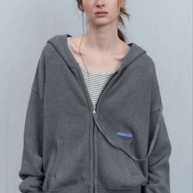 포에토 foeto 26SS 커넥트 니트 후드집업 그레이