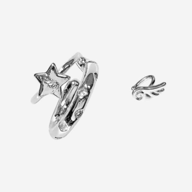 카시코 큐빅 스타 윙 이어커프 세트 실버 엔젤
