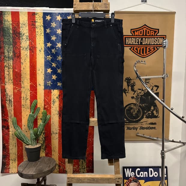 칼하트 오리지널 스트레이트 더블니 카펜터 데님 블랙진 N385