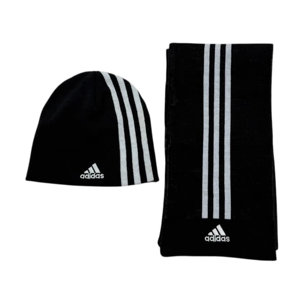 아디다스 빈티지 오리지널 Y2K 비니 모자 목도리 머플러 세트 블랙